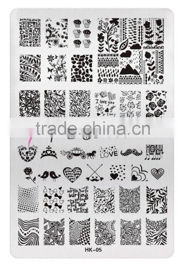 New style HK 02 flower and arrows design nail art stainless plate