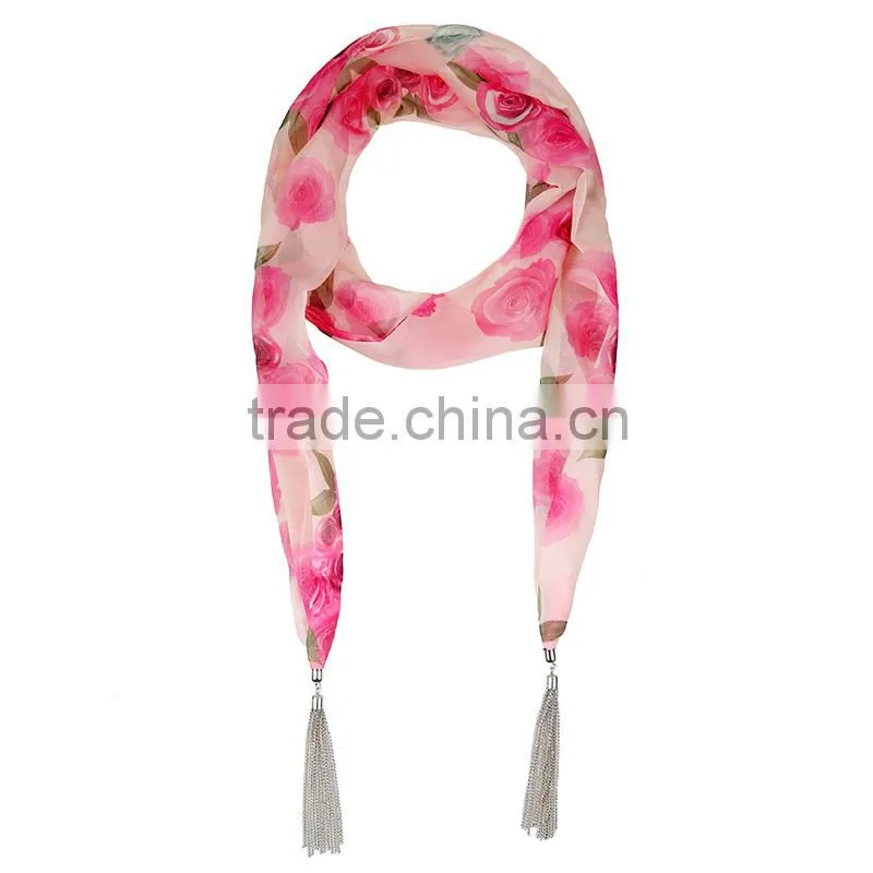 Fashion romantic rose pattern scarf,soft polyster scarf