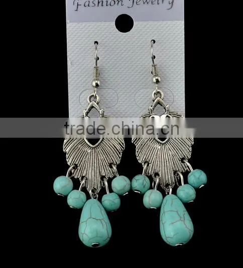 2016 New Design Boho Vintage Alloy Turquoise Long Earrings For Women