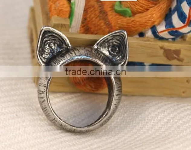 Antique Vintage Bronze Style Kawaii Kitty Cat Ear Metal Costume Jewellery Ring