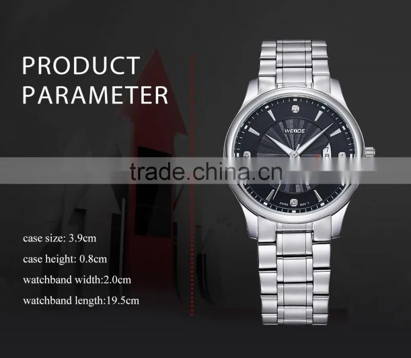 WEIDE Stainless steel Elegance Mens Custom logo Quartz Watch 5 atm water resistant
