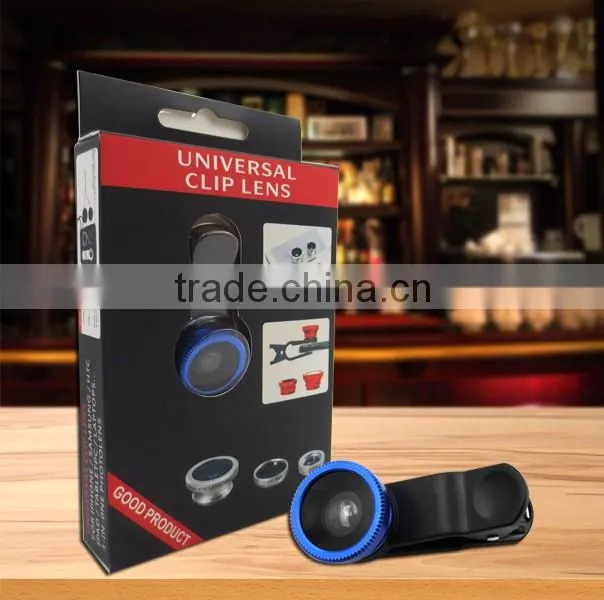 Wholesale super circle fish eye universal clip lens 3 in 1