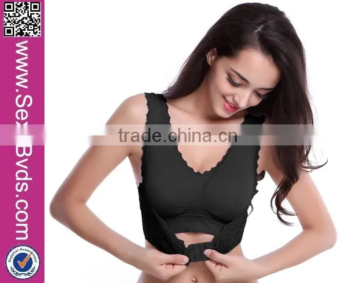 Yoga Fitness Sexy Floral Print Bra with Lace Ham Front