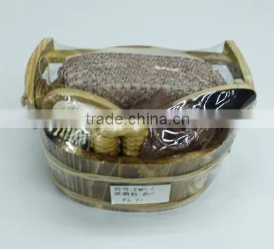 massage scrubber &pumice stone spa set in wood basket