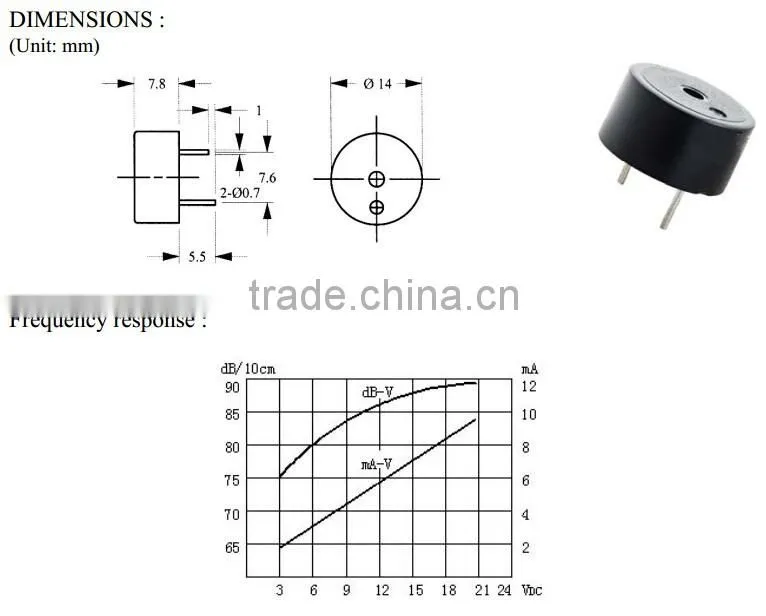 FB-14SP 12v 2pins SMDpiezo buzzer, piezoelectric buzzer (FBELE)