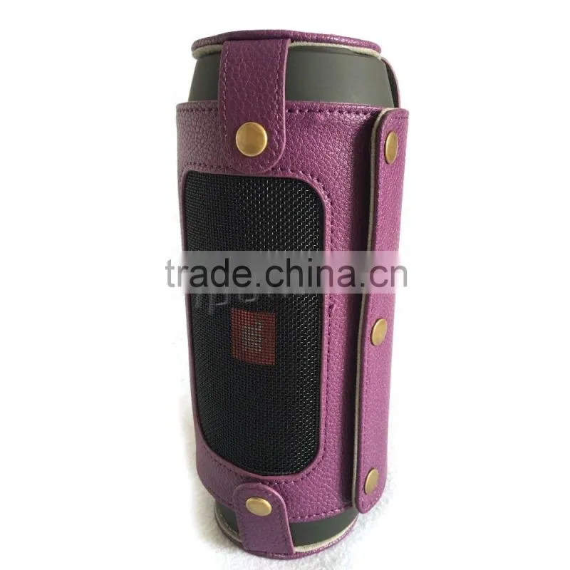 Portable Bluetooth Speaker Cover PU Leather Protective Bag, Carrying Case for JBL Charge 2+ with Holding Strap & Carabiner