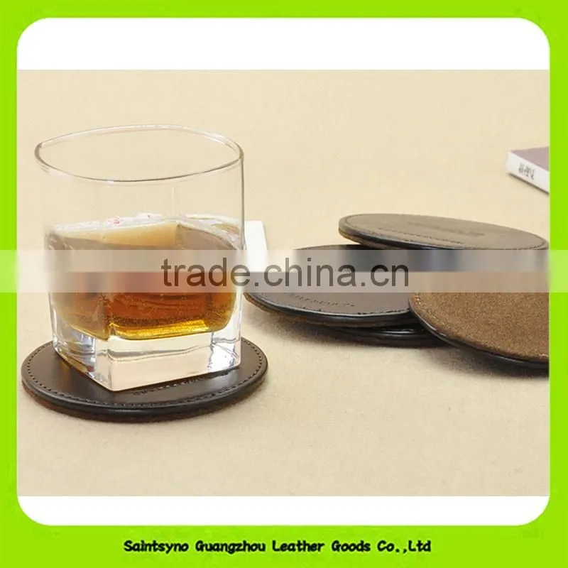 China wholesale Faux Leather Round Custom Cup Mat Cheap Coaster 16027