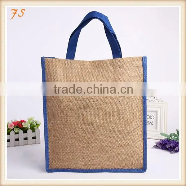 Factory direct sale plain jute bag with pvc pocket