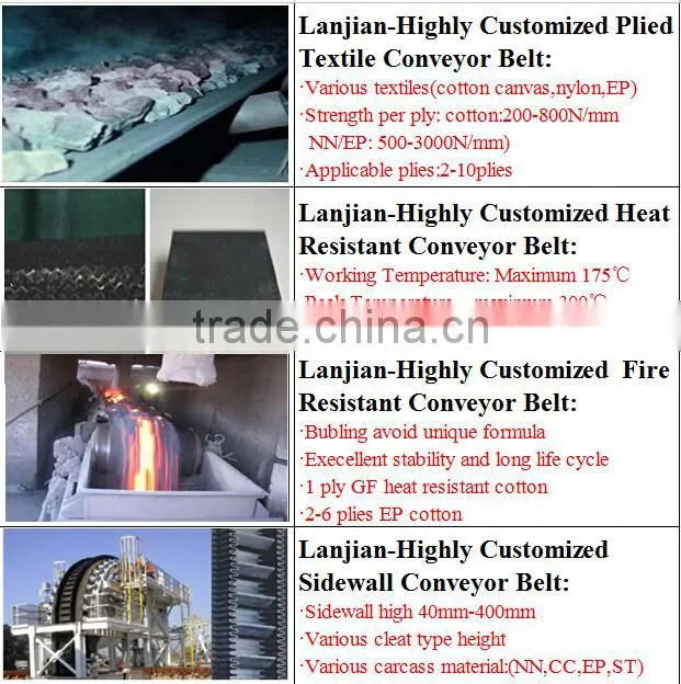 Patterned Chevron Rubber Conveyor Belt ,EP, NN, CC Fabric rough top rubber belt