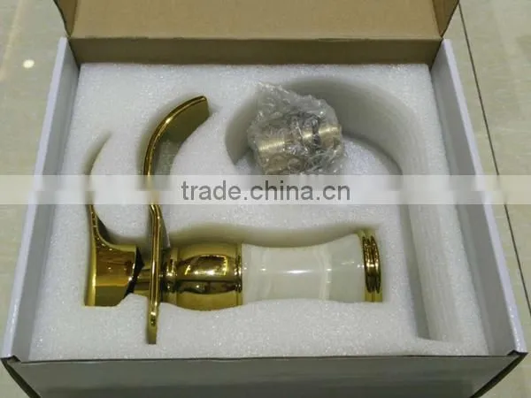 golden bathroom faucet, titanium gold water tap, top brass material jade faucet