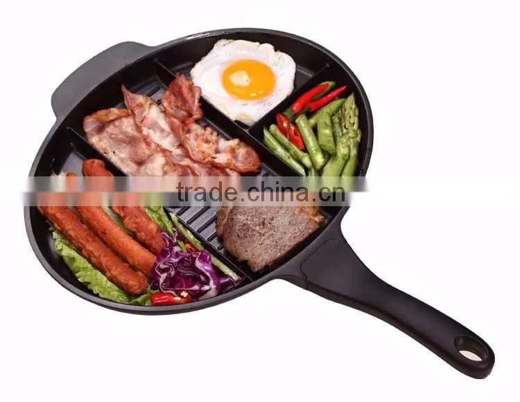 4 Section Round Egg Skillet Divided Master Aluminium Fry Cooking Grill Non Stick Pan