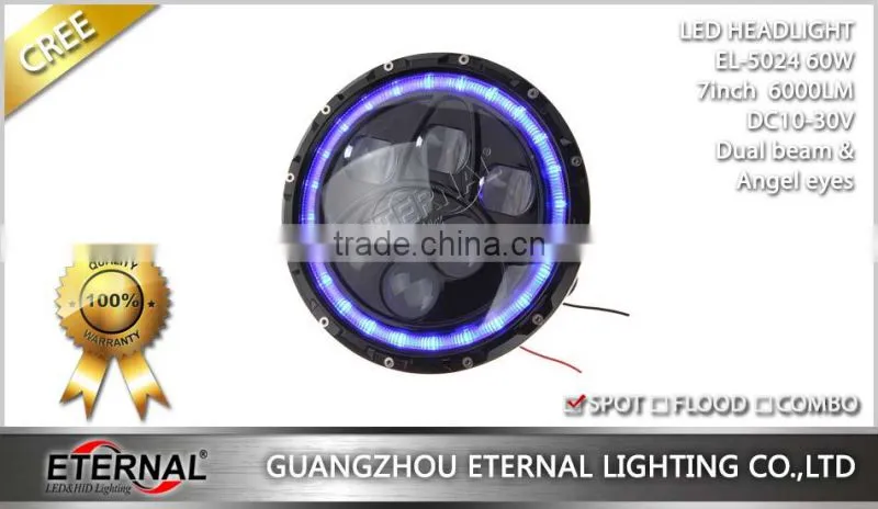 7in 60W dual sealed beam Round LED Headlights for Jeep Wrangler Hummer CJ TJ JK Prewired motorcycle with halo angle eyes