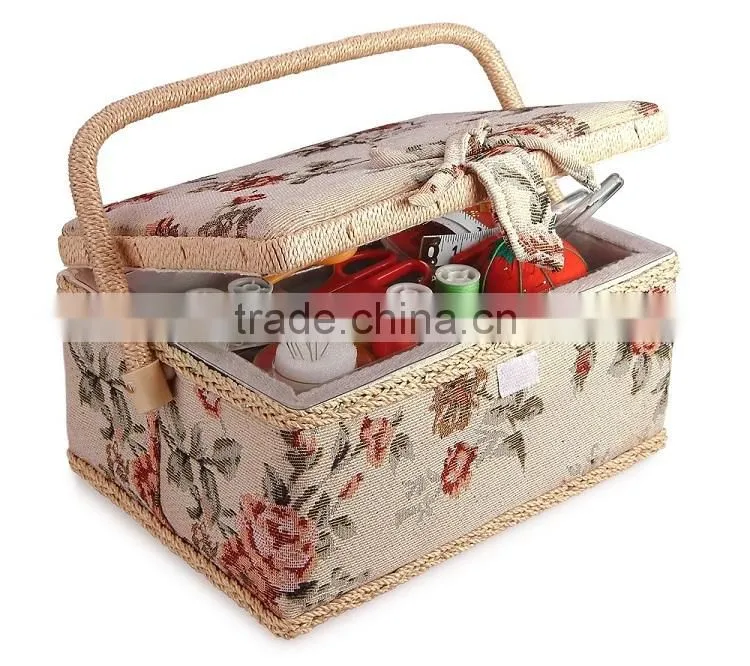 Floral Print Wooden Sewing Tool Box w/ Accessories