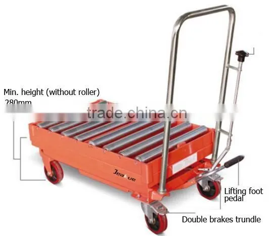 300/500kg scissor Pedal Hand Lift Table With wheels