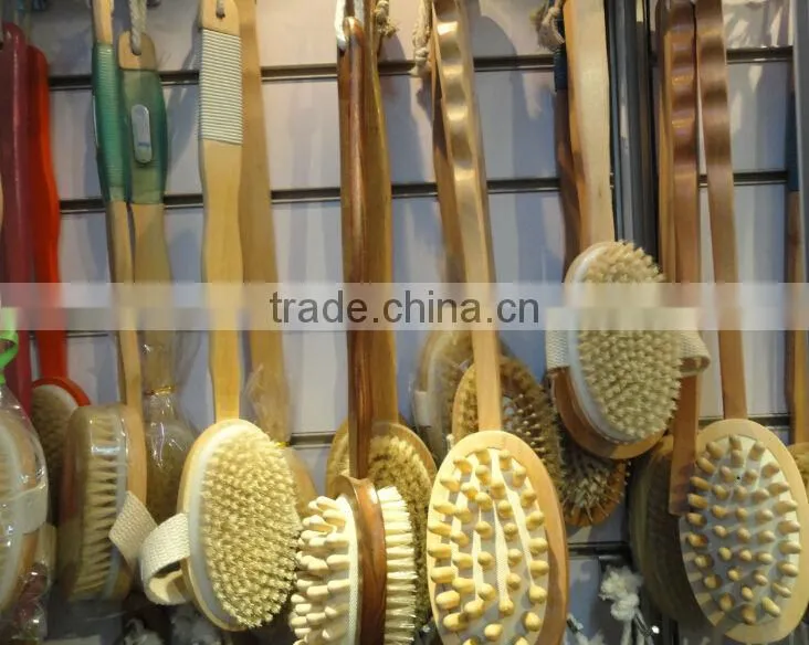 Natural Bristle Bath and Shower Brush with Long Bamboo Handle