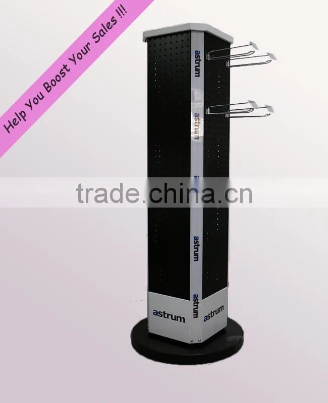 Floor Standing Removable 4 Sides Metal Rotating Peg Display Stand