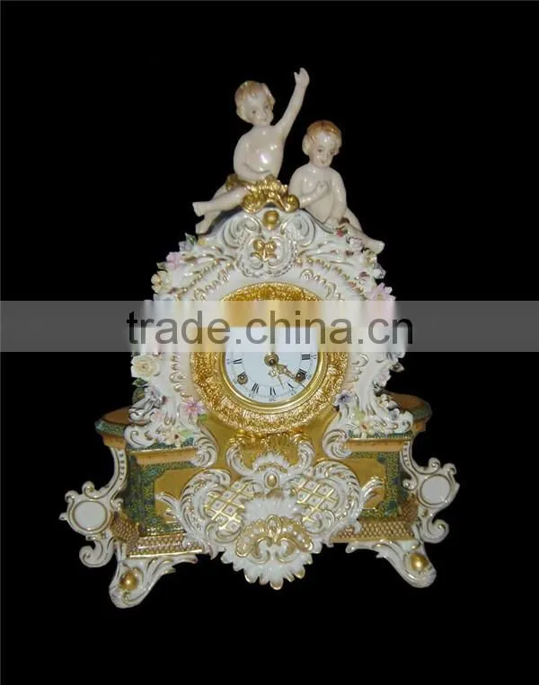 Ancient European Unique Floral Design Ceramic Table Clock, Lovely Kids Play Around Desk Clock, Ceramic Enamel Decorative Art