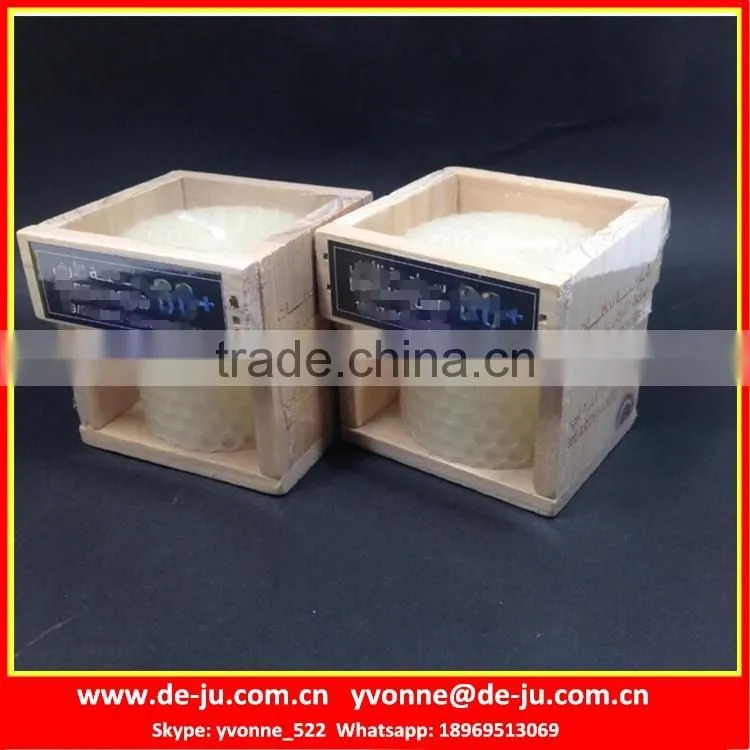 Wooden Gift Box Pillar White Beeswax Candle