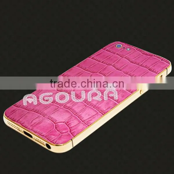 2017 Luxury 24k gold plating housing with genuine leather for iPhone 5 5S