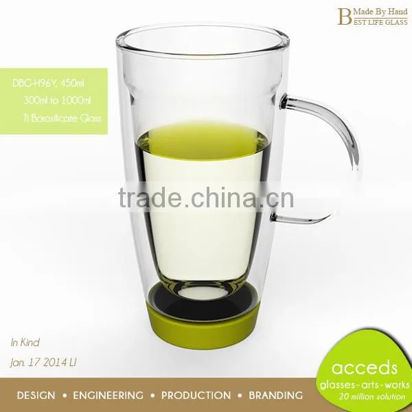 High Quality Glass Cup with Colored Silicone Base