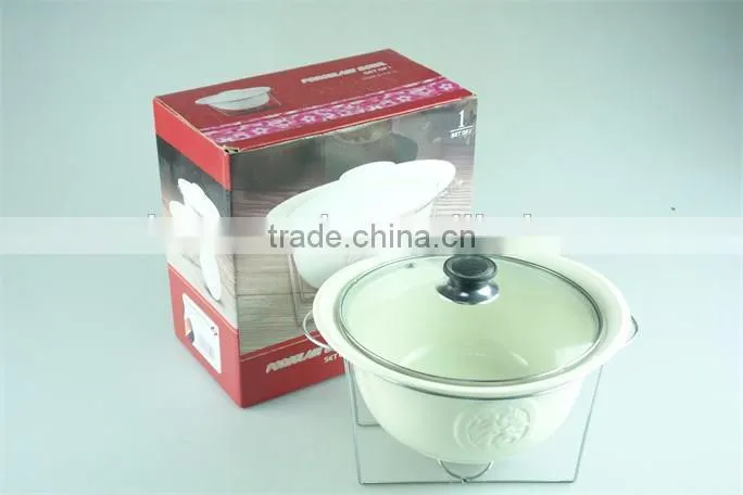 Cheap ceramic tureen with iron stand with good quality and color box