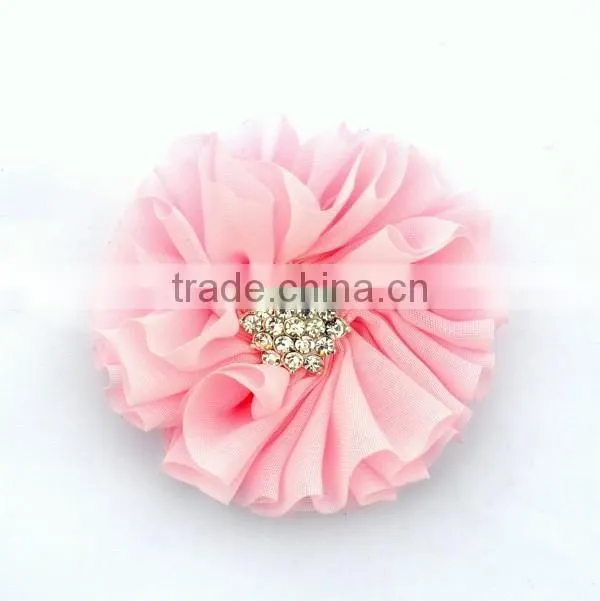 handmade chiffon flower with rhinestone for kids hair accessories