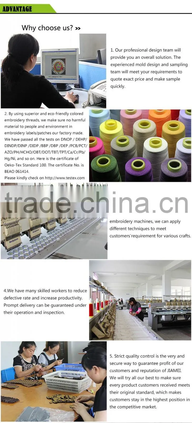 China professional supply Custom Embroidery brand patch for clothing