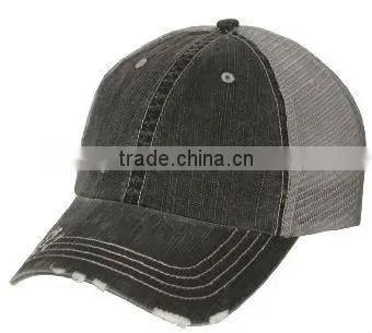 Vintage style custom logo pre-curved cotton jean baseball mesh cap