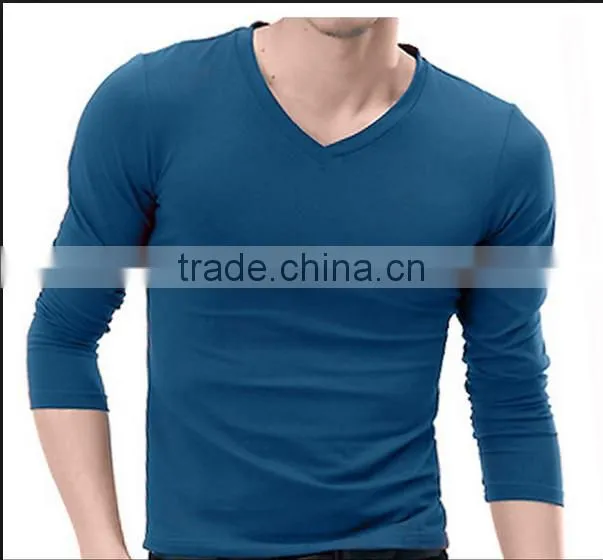 Blank V Neck Men's Fashionable Wholesale Cotton T-shirts Long Sleeves