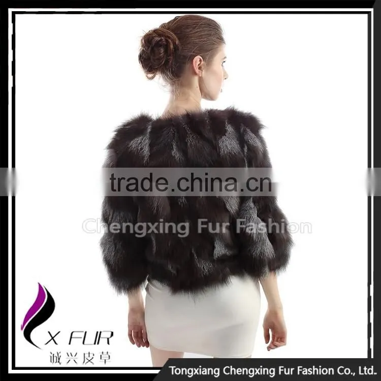 CX-G-A-228 New Fashion Women Patchwork Silver Fox Fur Coat