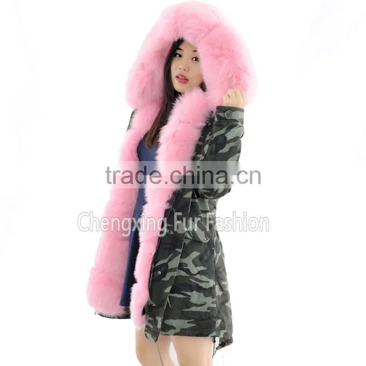 CX-G-P-03C Latest Genuine Raccoon Fur Lined Fashion Fur Parka with Fur Hood