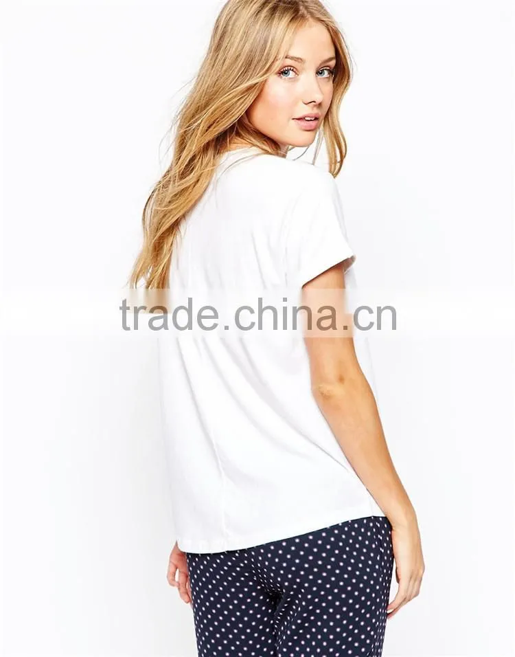 Girls v neck short sleeve plain white t-shirts cotton polyester