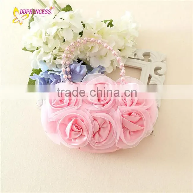 Lovely children rose flower handbag pink kid designer handbag cheap mini kid handbag