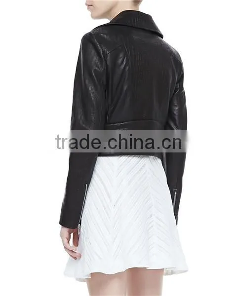 New Arrival Short Style Black Lady Motorcycle Jacket