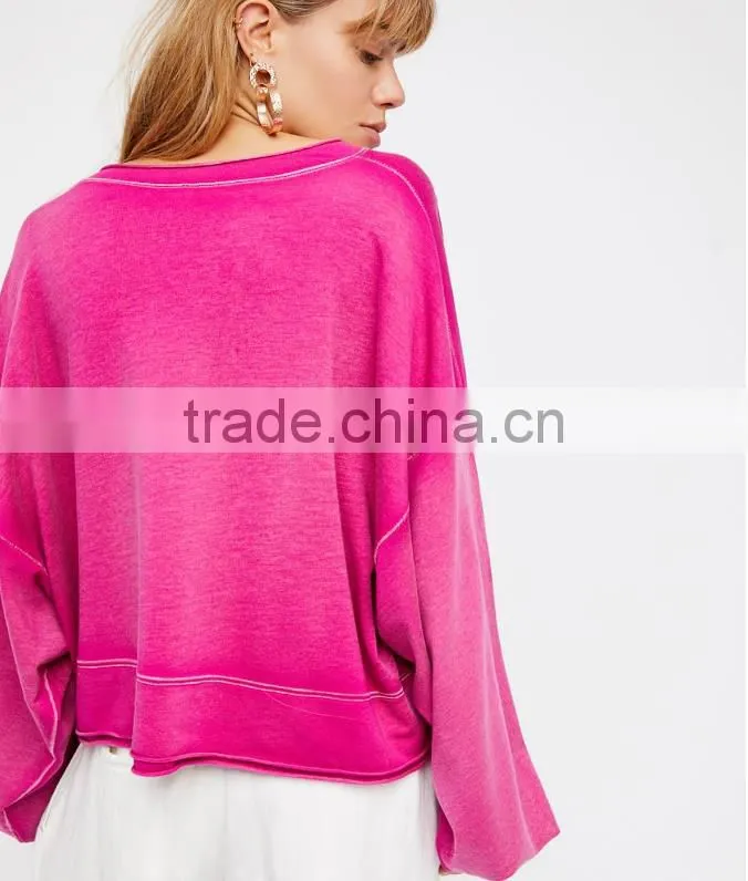 100% cotton, bat wing sleeve,solid top,plus size,2017 new fashion