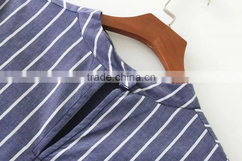 Wholesale Womens 100% Cotton long sleeve stripe shirt