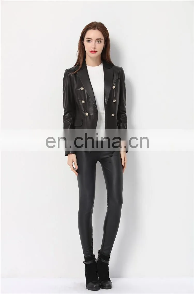 Lady Casual Spring Long Sleeve Beaded Leather Motorcycle Jacket