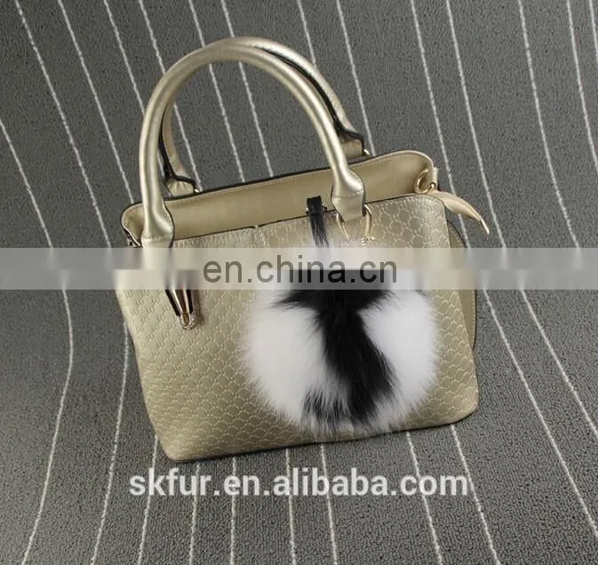 English letters design fox fur pom pom keychain