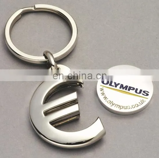 Euro-shaped trolley coin keychain, shopping token coin holder