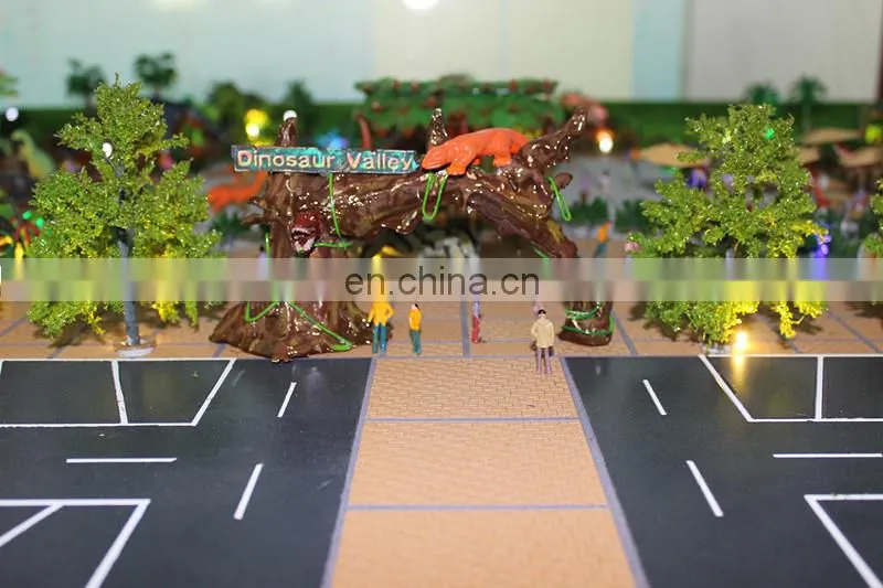 Dinosaur park architectural maquette for real estate & construction display with miniature people