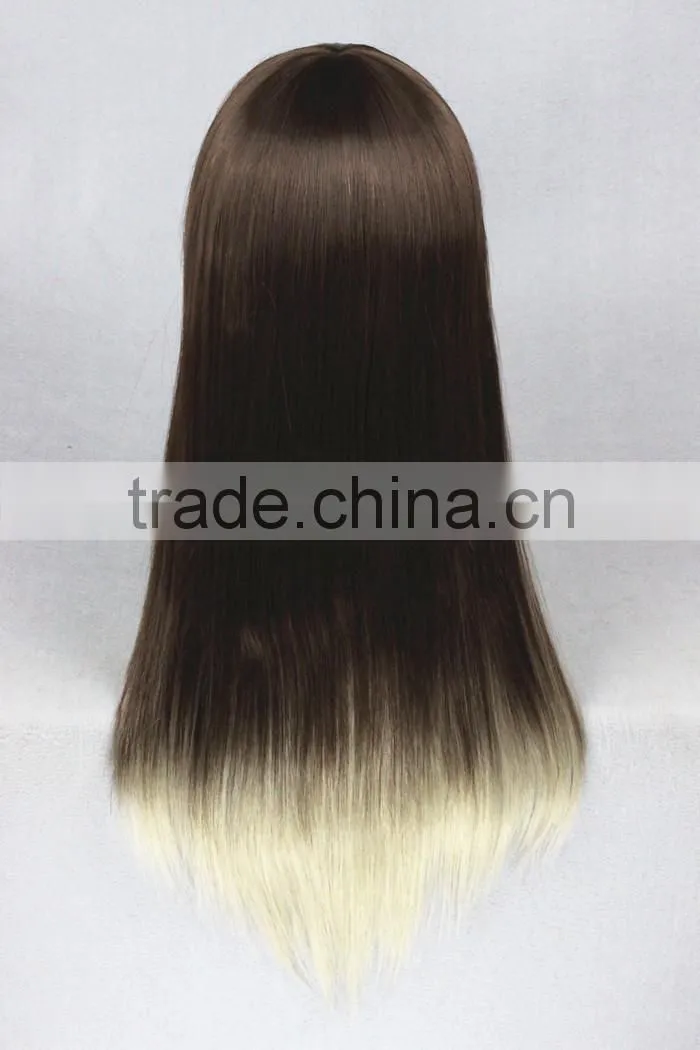 High Quality 65cm Medium Long Straight Brown&Gray Color Mixed Lolita Wig Synthetic Anime Wig Cosplay Hair Wig Party Wig