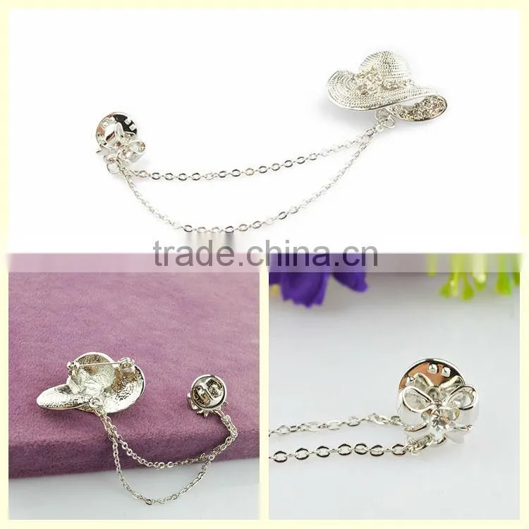 Alibaba website factory cheap women's silver hat model brooches