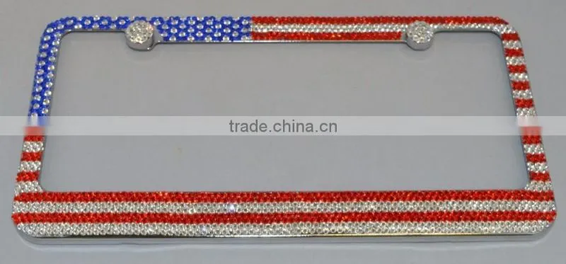 2015 USA Flag Bling Rhinestone License Plate Frame Car Decoration