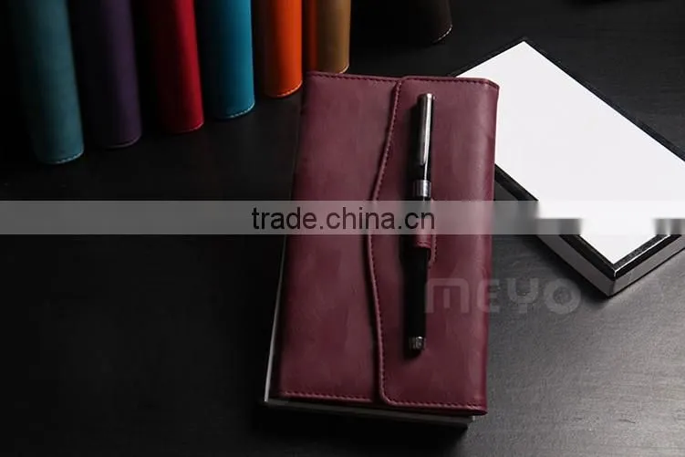 Offical brown leather notebook with locker with silver ballpoint pen gift set