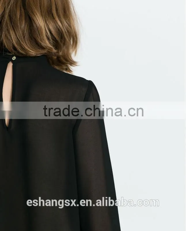Ladies chiffon sheer pure black shirts