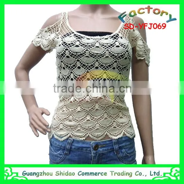 Export wholesale high quality beach wear cotton crochet lace blouse