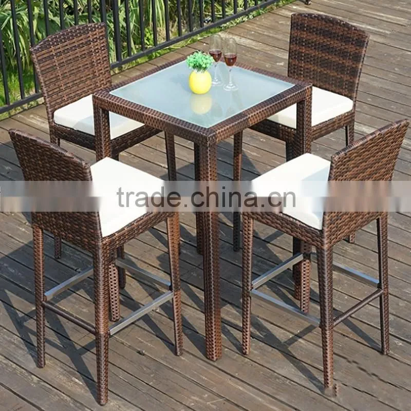 Outdoor Patio Plastic Resin Rattan Weaving Wicker High Back Bar Chairs