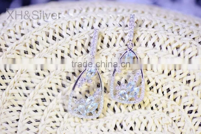 Shiny Sterling Silver Big Design More Stone Color Earrings with Dangle Design