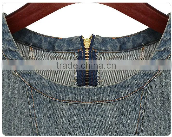 2015 New arrival Latest half sleeve denim halter dress retro denim woman one-piece office dress