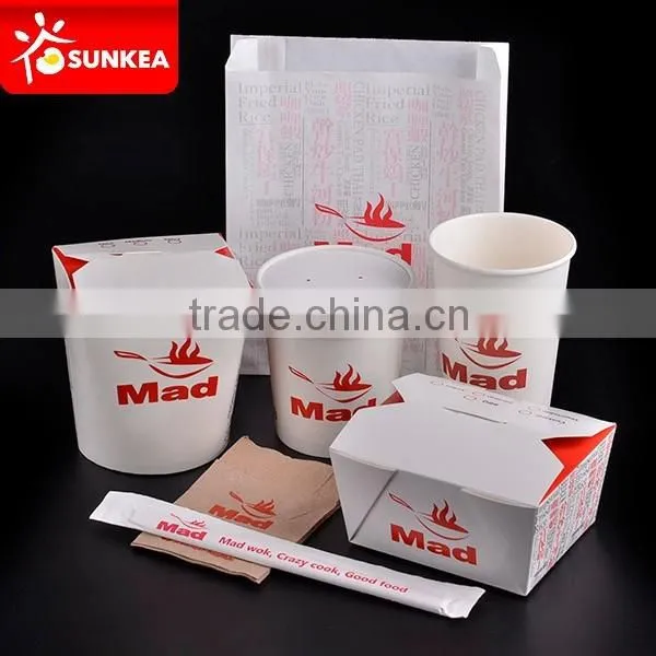 Chinese food, deli salads, pasta dishes, cookies and gift paper boxes